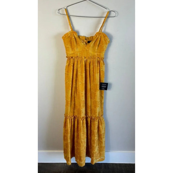 Lulus Charm and Charisma Spaghetti Straps Mustard Yellow Floral Midi Dress Sz XS - Picture 4 of 14